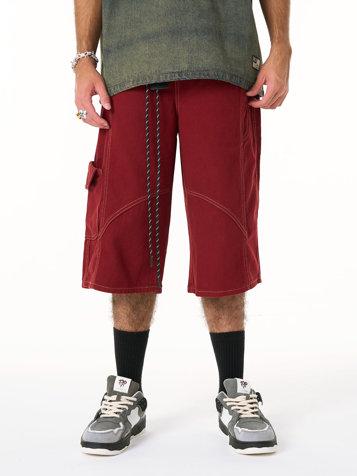 Denim Welt-Embellished Cargo Jorts - 2408