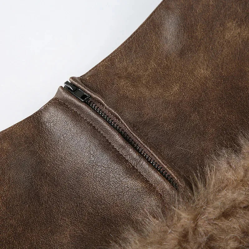 UrbanLaws Sokak Modası Faux Fur Y2K Mini Etek