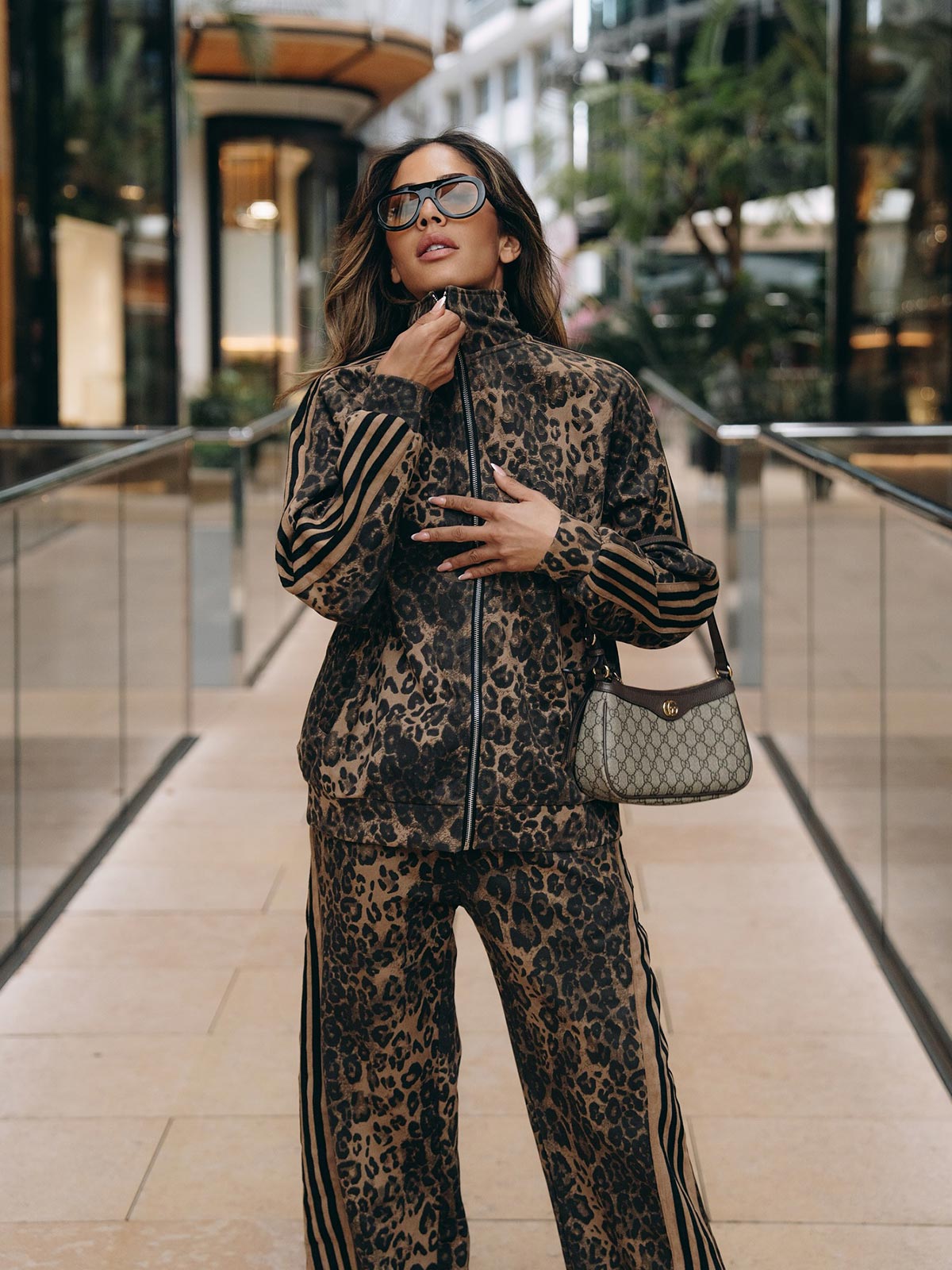 French Terry Cheetah Print Suede Tracksuit - 2277