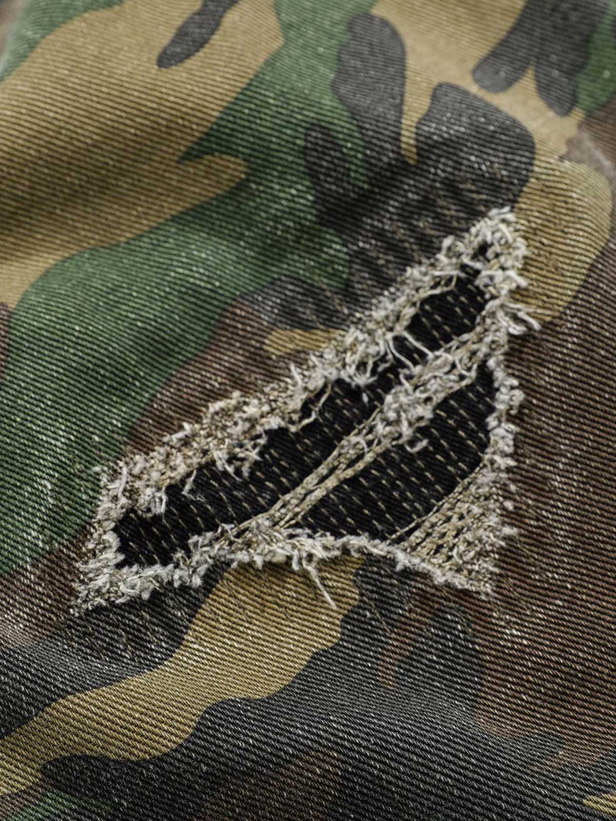 Woven Ripped Camouflage Flared Cargo Pants - 2410