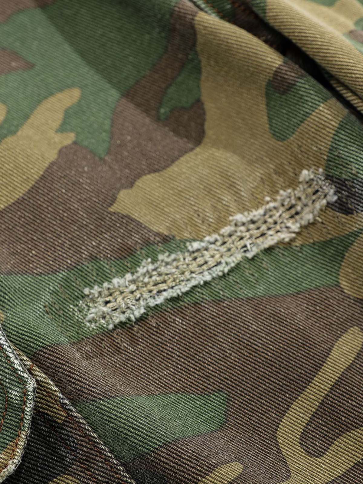 Woven Ripped Camouflage Flared Cargo Pants - 2410