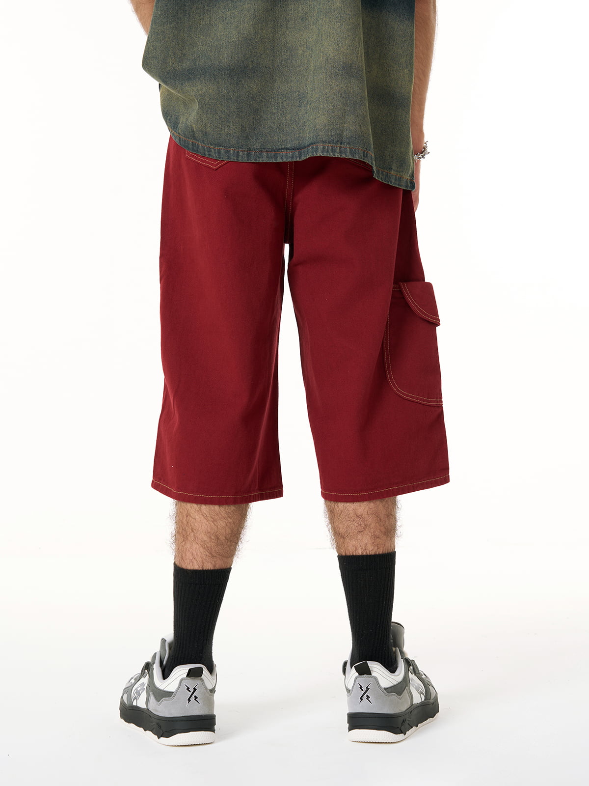 Denim Welt-Embellished Cargo Jorts - 2408
