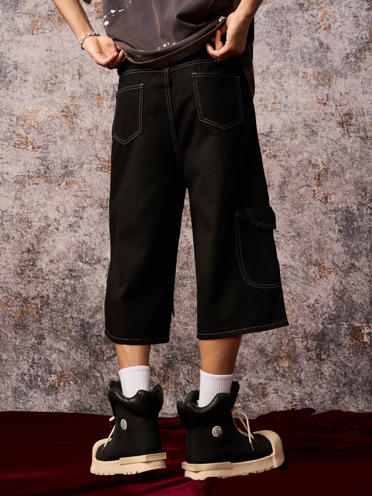 Denim Welt-Embellished Cargo Jorts - 2408
