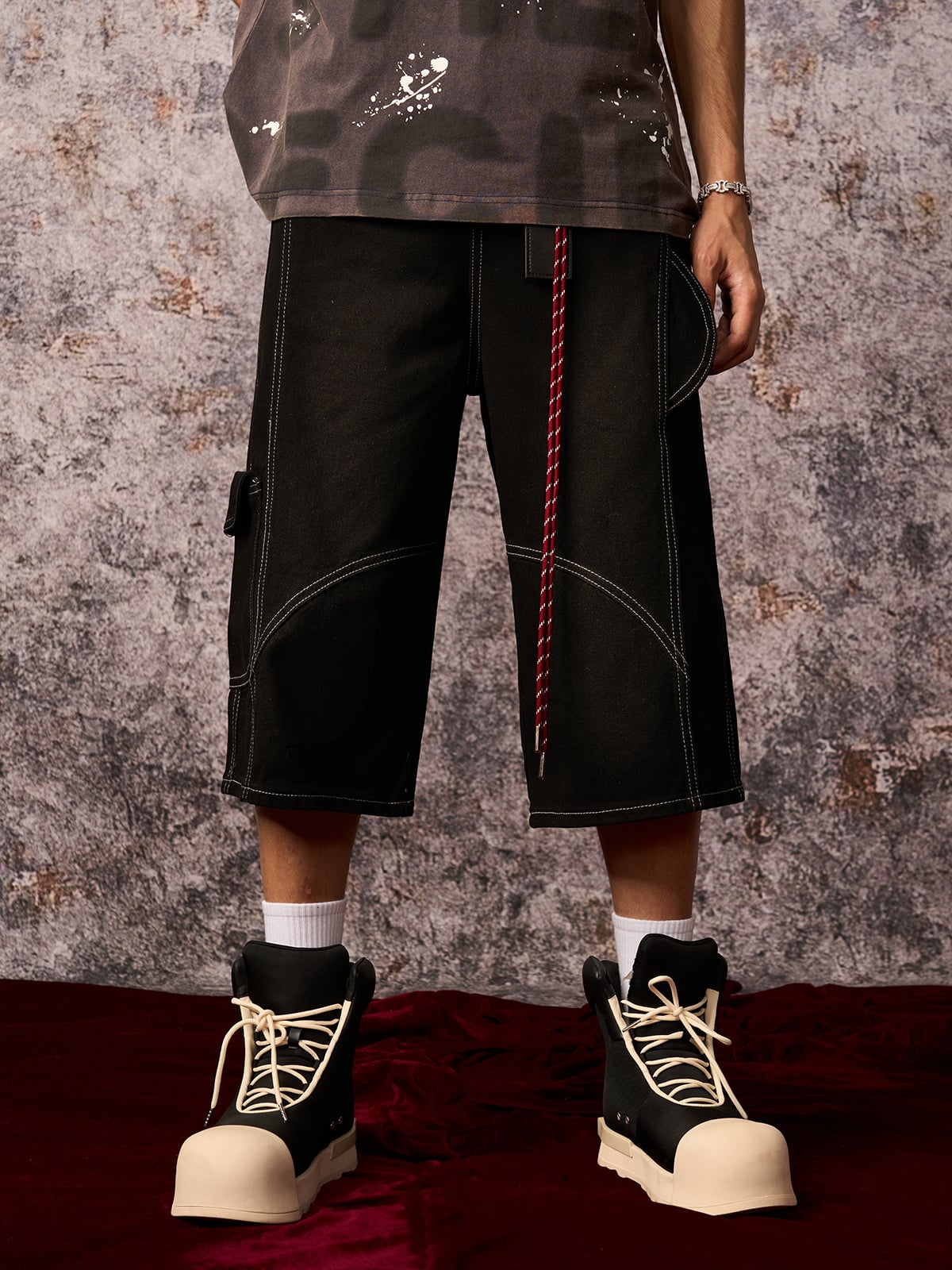 Denim Welt-Embellished Cargo Jorts - 2408