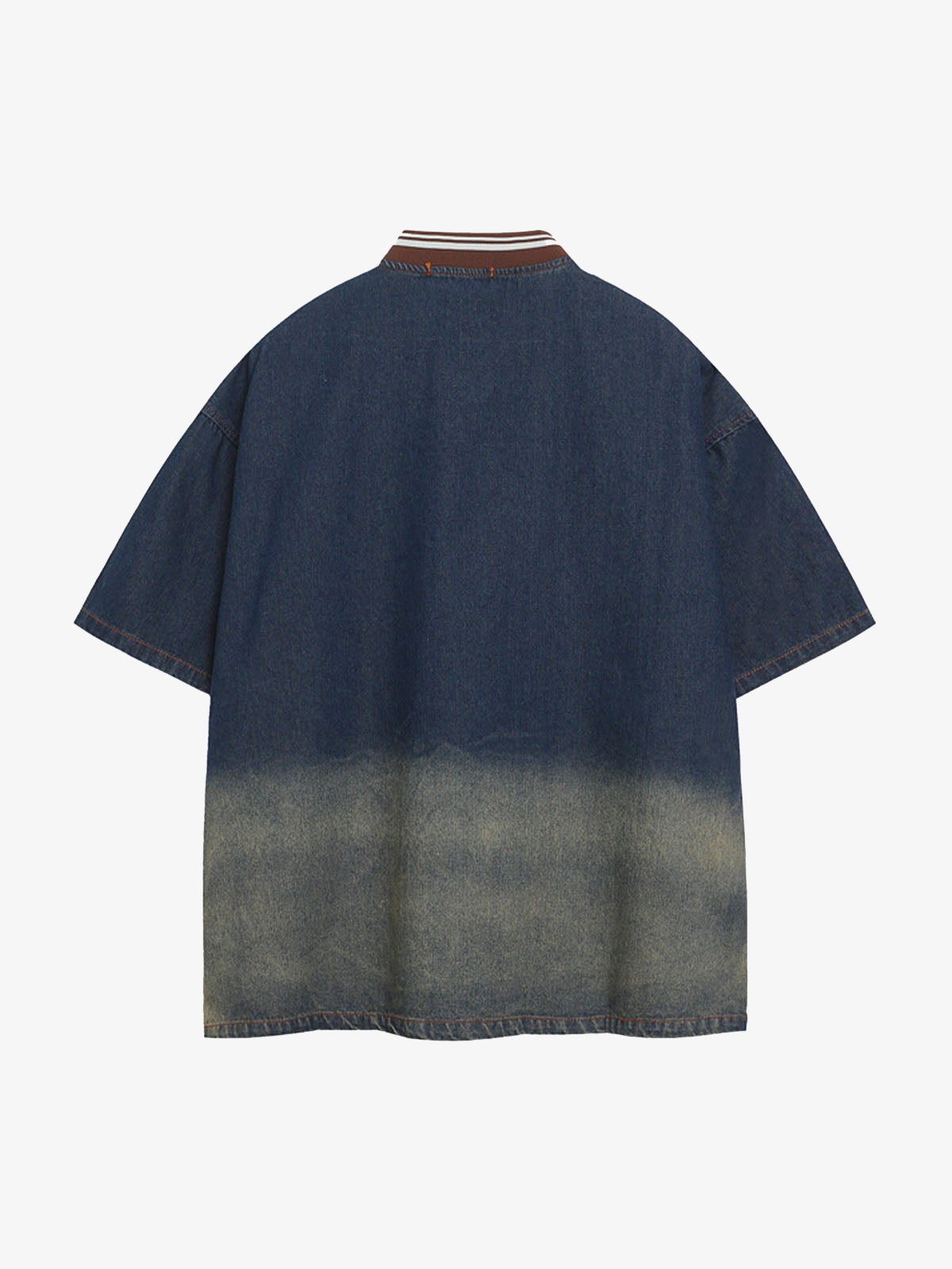 Denim Vintage Washed Distressed Gradient Embroidery T-Shirt