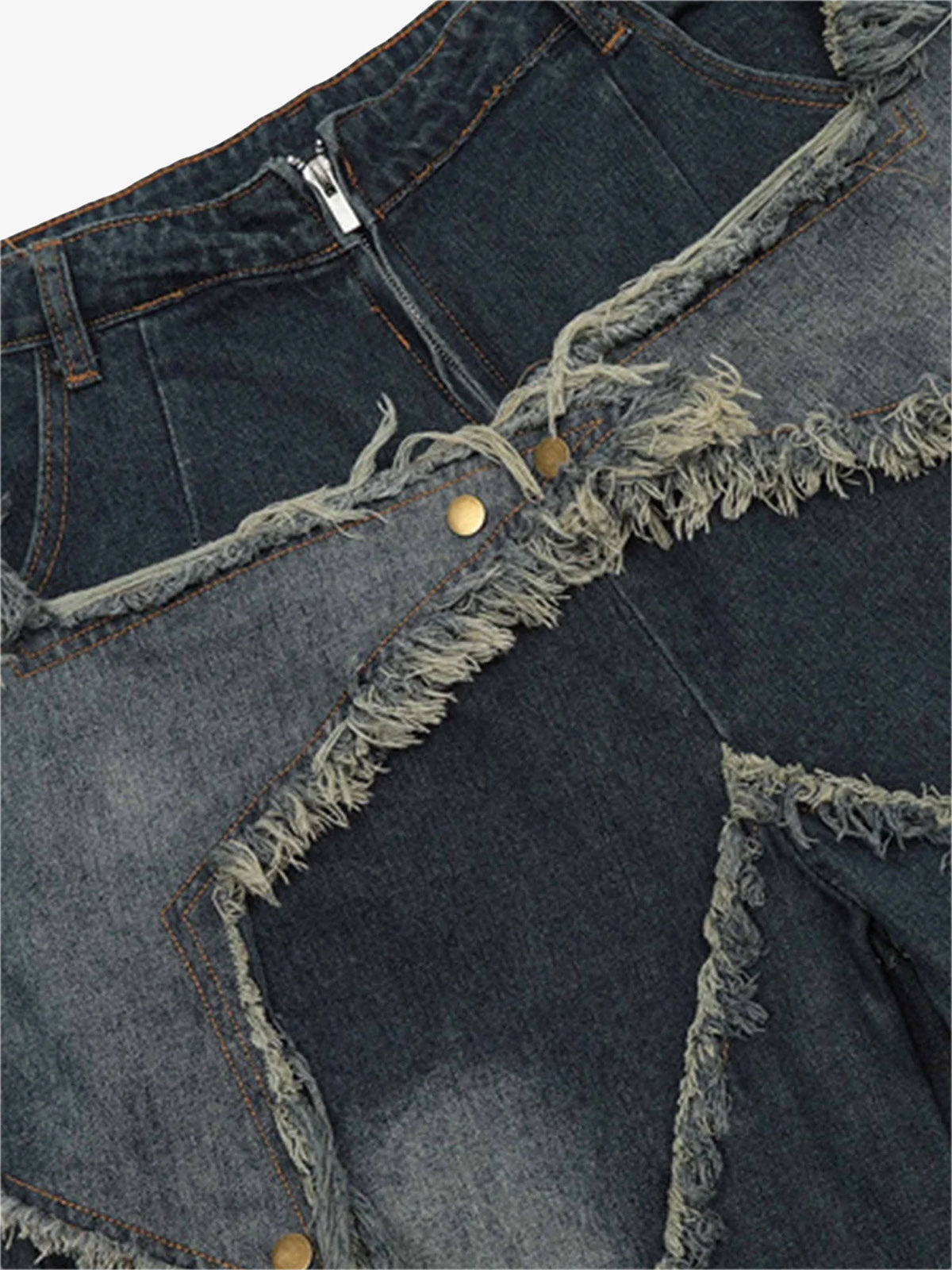 Thesupermade American Pentagram Tassel Patch Denim Shorts - 1681