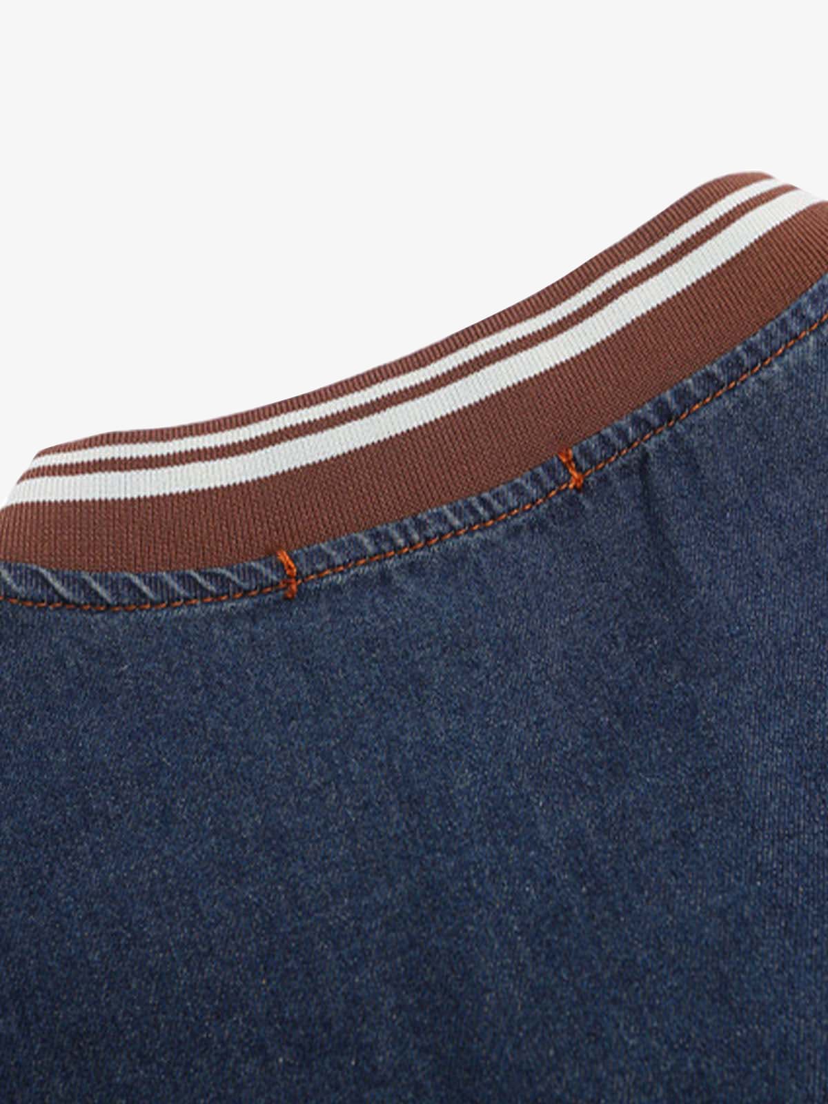 Denim Vintage Washed Distressed Gradient Embroidery T-Shirt