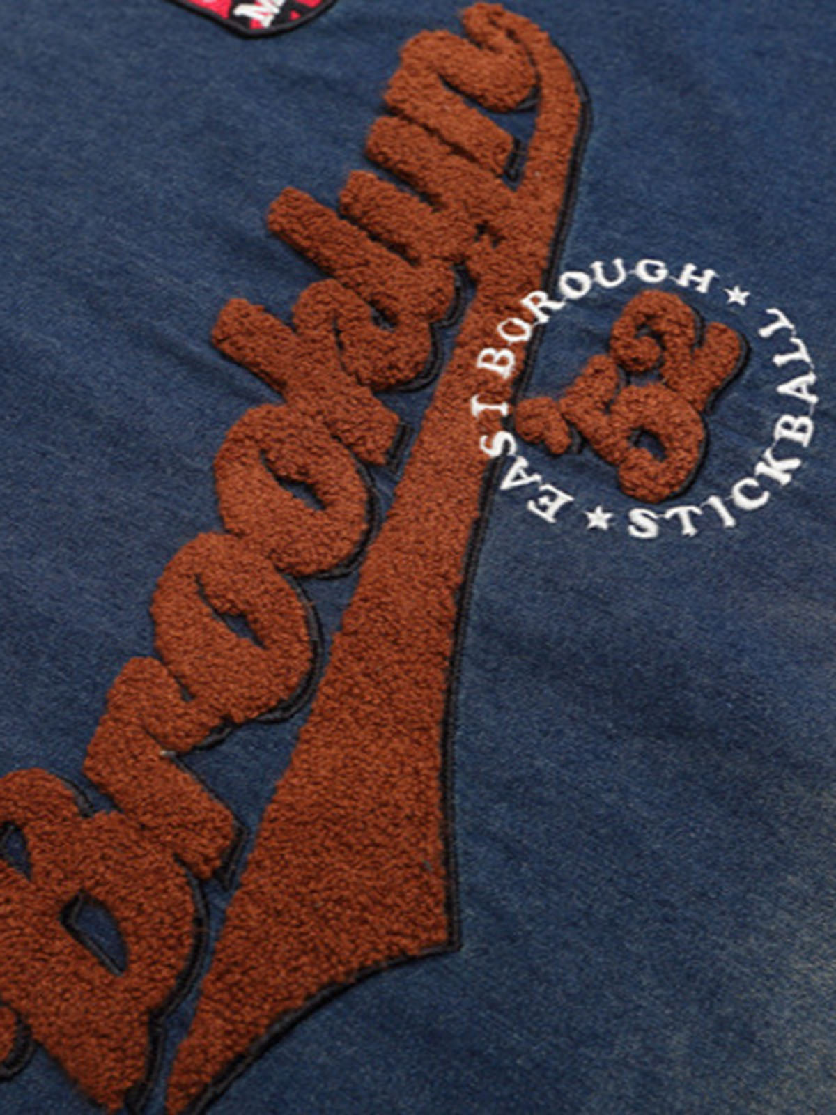 Denim Vintage Washed Distressed Gradient Embroidery T-Shirt