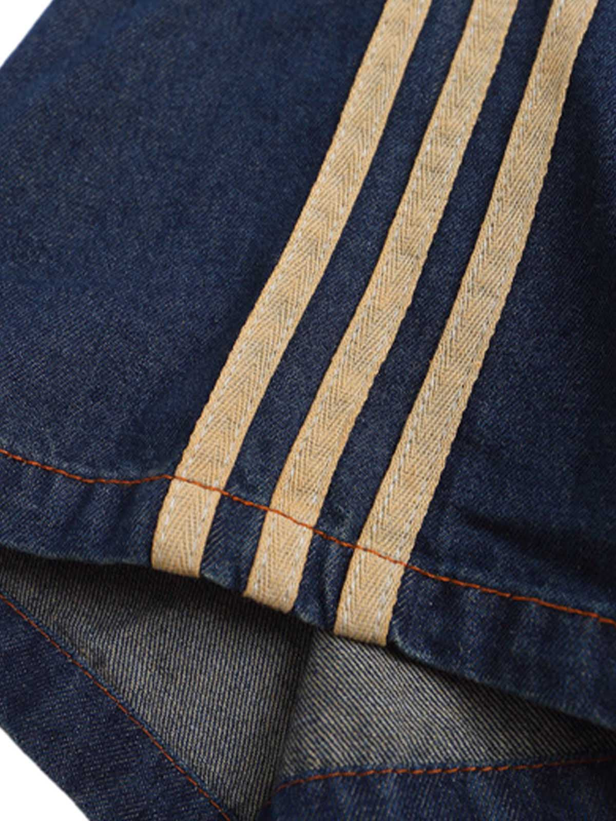 Denim Vintage Washed Distressed Gradient Embroidery T-Shirt